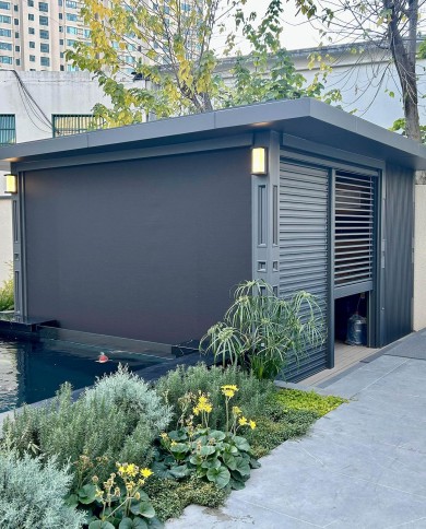 Pergola bio climatique Asia avec toile latérale fermée