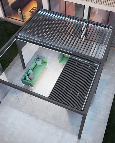 Pergola Bella à toit rétractable en aluminium vue de dessus
