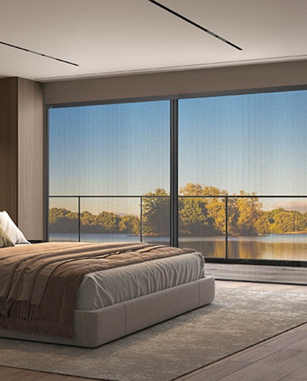 Moustiquaire pour porte et porte-fenêtre 2 vantaux en position fermée pour une chambre