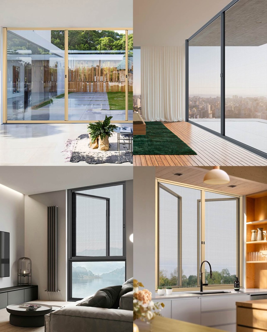 Moustiquaire pour porte ou fenêtre 1 ou 2 vantaux avec 4 exemples de réalisation