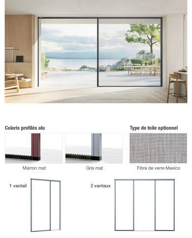 Moustiquaire pour porte à 1 ou 2 vantaux en aluminium avec les coloris et types de toiles