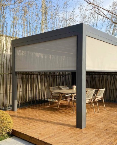 Pergola bio-climatique Europa avec toile gris clair